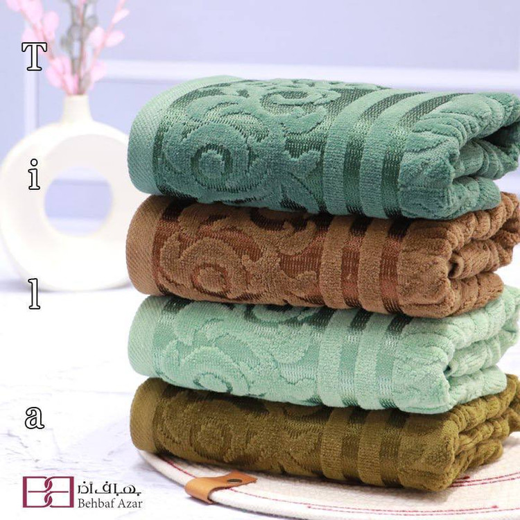 حوله حمام مخمل بهباف اذر طرح تیلا سایز ۱۰۰ در ۱۶۰